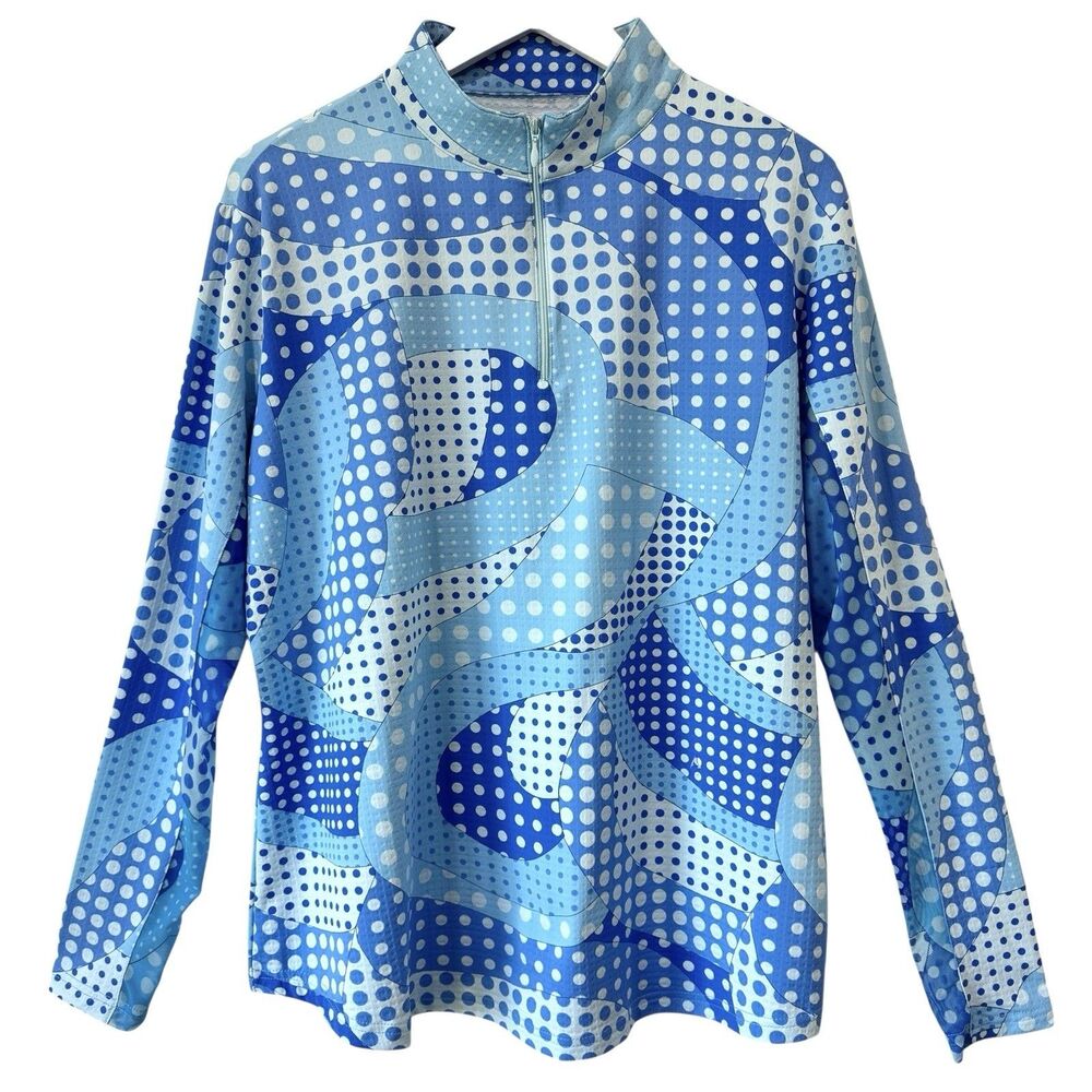 IBKUL Gemma Top 1/4 Zip Blue Dot Long Mesh Sleeve Tennis Golf Pickleball XXL EUC